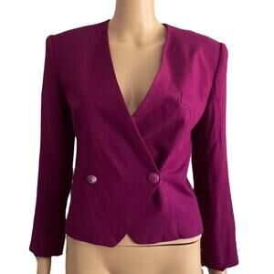 Point of View Collection Crop BLAZER Womens 4 Purple Double Breasted Long Sleeve